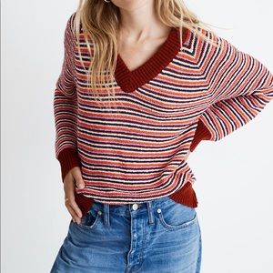 Madewell Arden v neck striped knit crop sweater